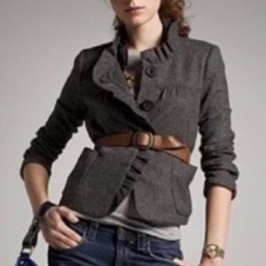 Jcrew Fiona ruffle herringbone tweed jacket